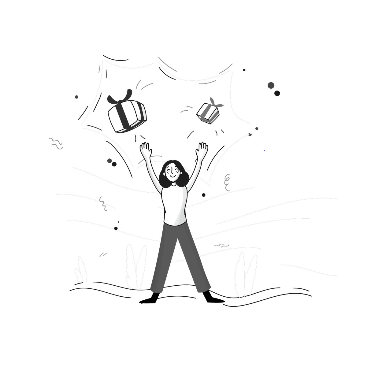 Special offers joy with customer catching flying gifts illustration in Pixeltrue style download in PNG, SVG
