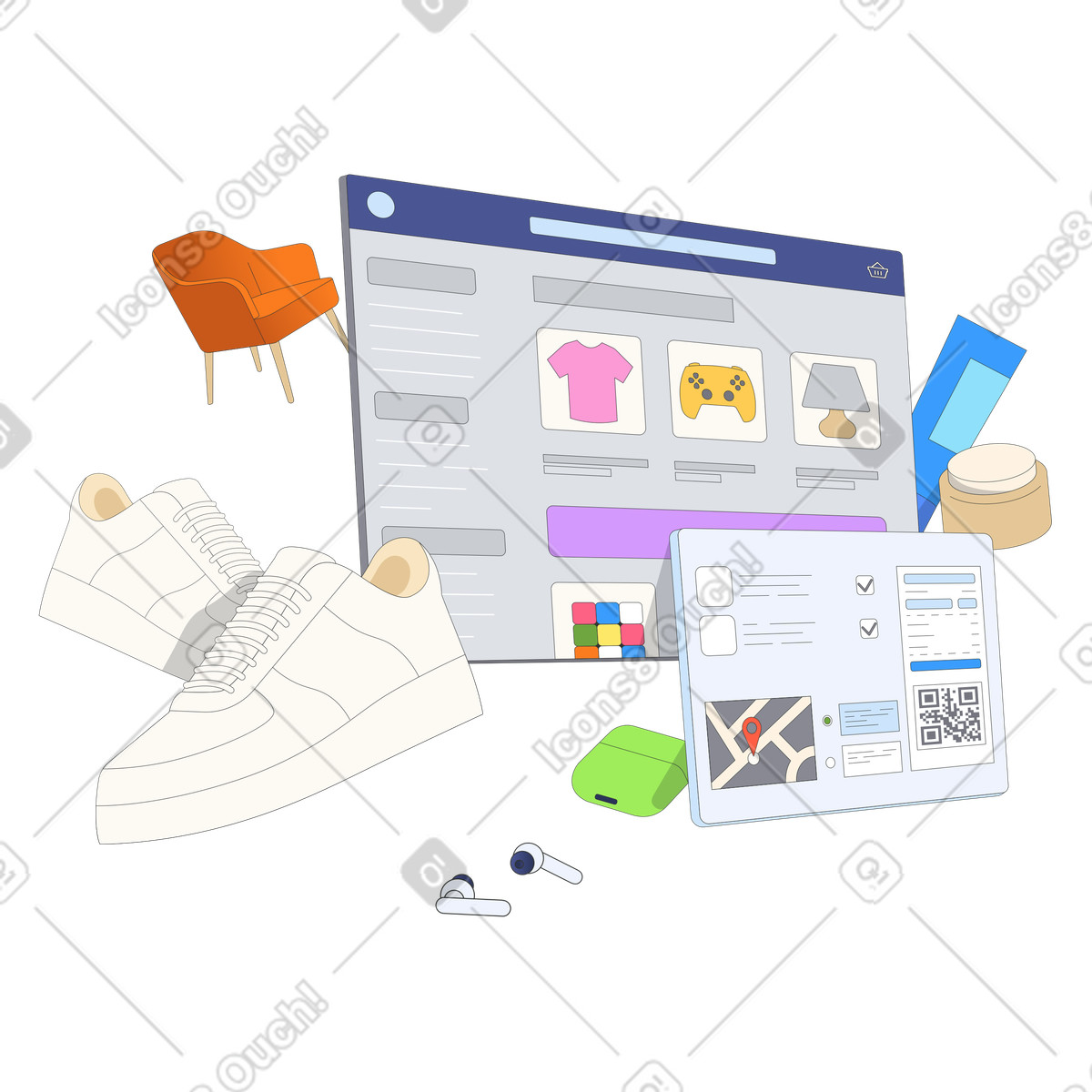 Ilustração animada de Site mercado online na janela do navegador em no estilo Kit para baixar em GIF, Lottie (JSON), AE