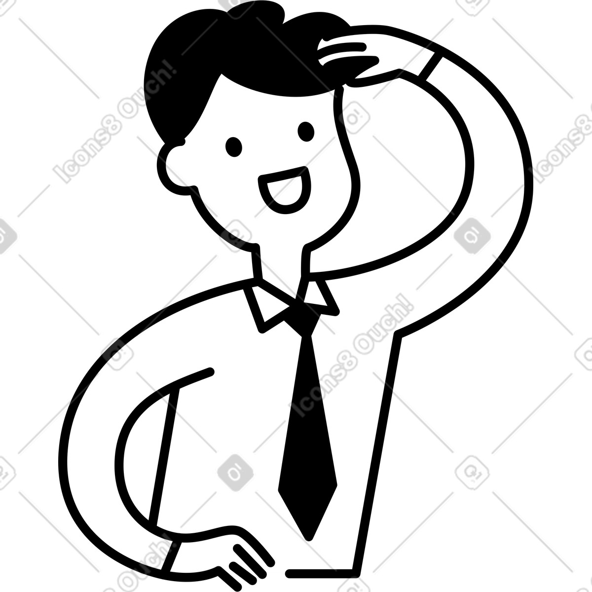 Notion Line Art スタイルの Businessman looking ahead with hand raised and confident smile のイラストをPNG、SVG形式でダウンロード
