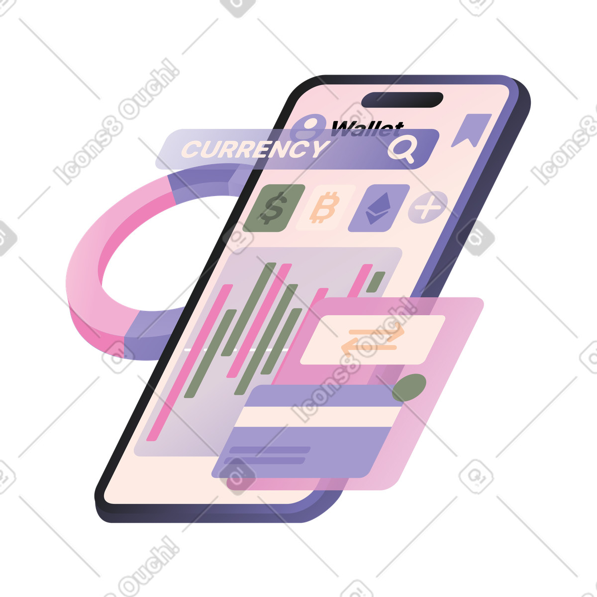 Coworking スタイルの 投資用モバイル取引アプリ のイラストをPNG、SVG形式でダウンロード
