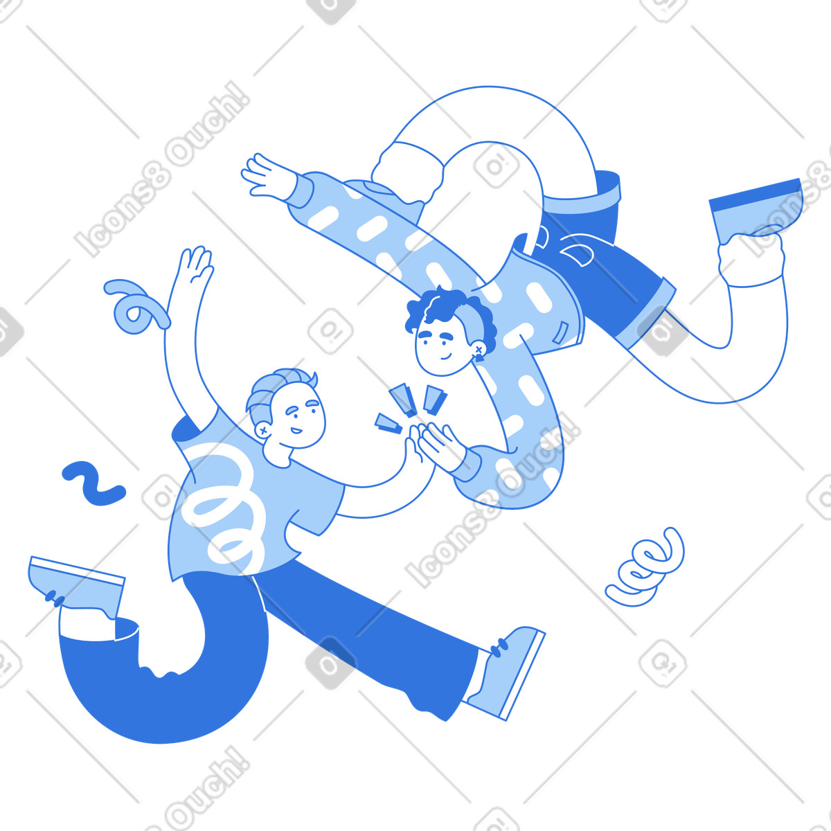 下载 Sky 风格的 Colleagues jumping and high fiving, Achievement teamwork success 插画，支持 PNG、SVG 格式