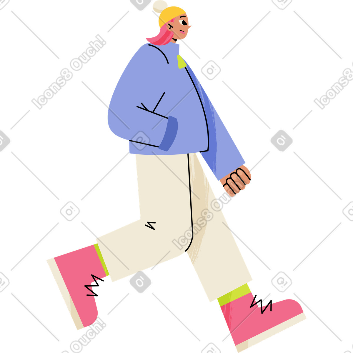 下载 Juicy 风格的 一件蓝色外套的少妇 插画，支持 PNG、SVG 格式