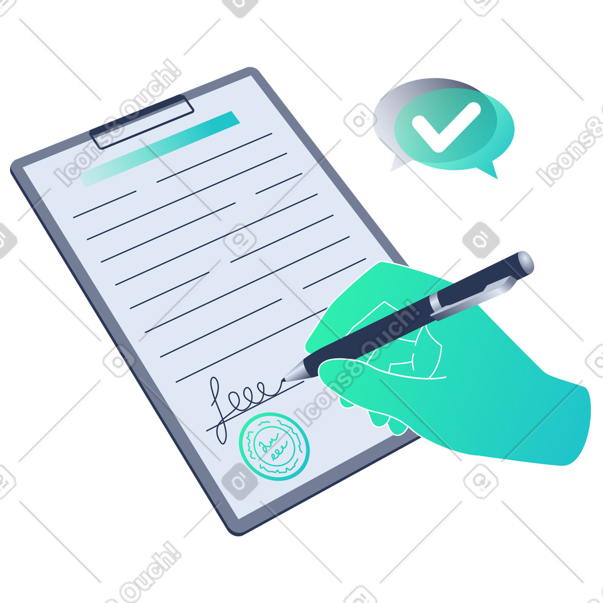 Signing the document illustration in Lucent style download in PNG, SVG