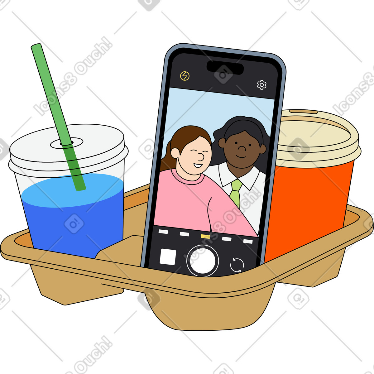 Drinks and phone illustration in Kindy style download in PNG, SVG
