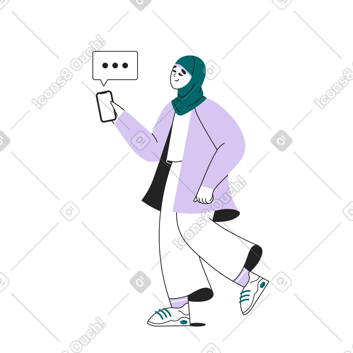 Ilustração de Texting while walking outdoors, Online conversation and communication em no estilo Sammy Line para baixar em PNG, SVG