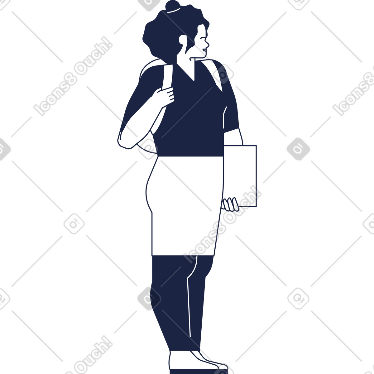 Ilustración Chica estudiante con cabello afro carpeta de mochila en sus manos estilo Urban Line a descargar PNG y SVG