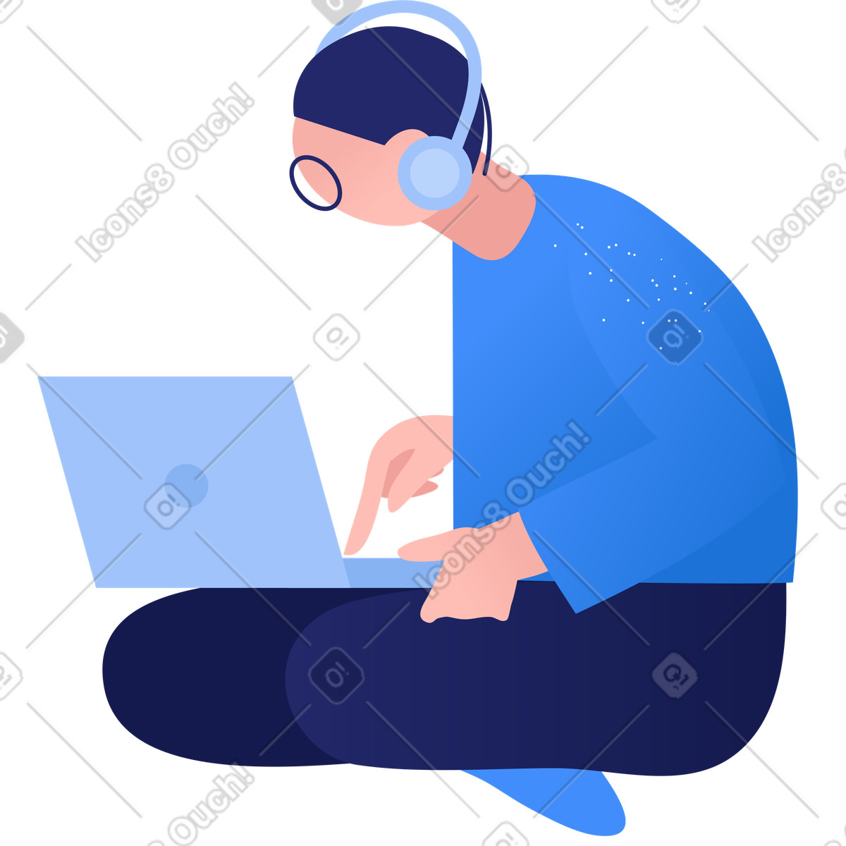 Clip 스타일의 Seated man wearing headphones using laptop 일러스트레이션 PNG, SVG 다운로드