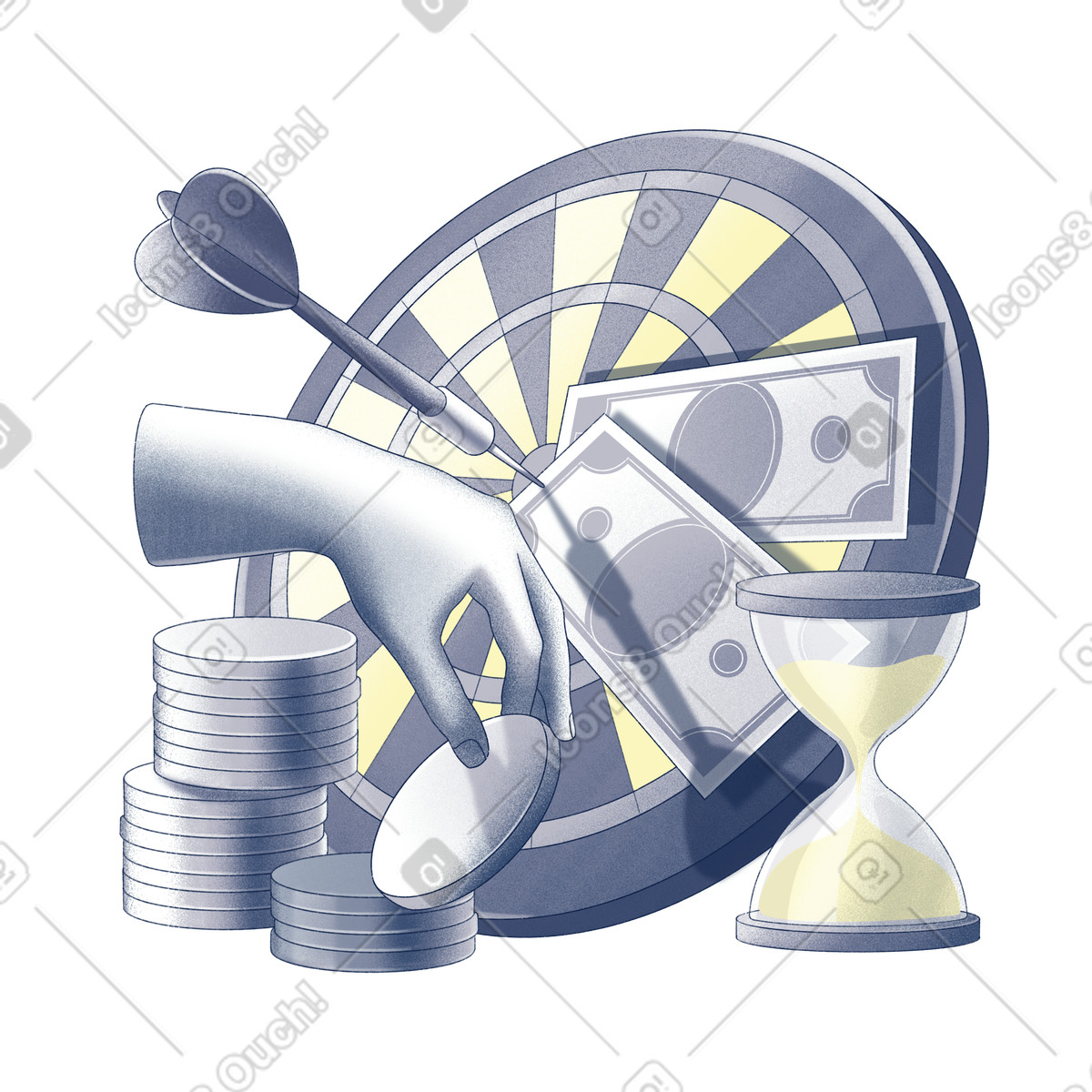 Ilustración Blanco y dinero de los dardos en estilo Haze a descargar en PNG SVG