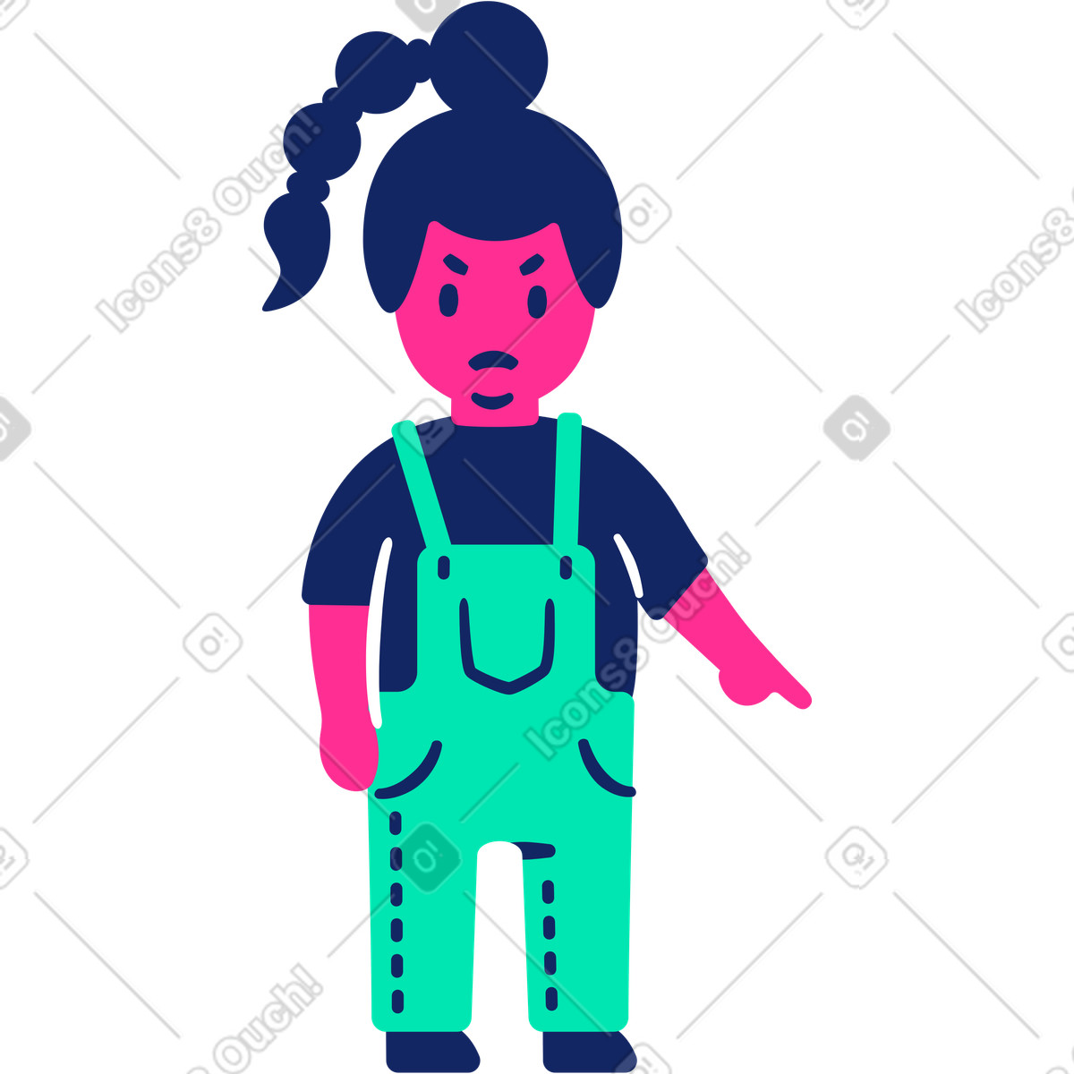 Illustration Enfant en colère pointant vers le bas dans style Cyborg à télécharger aux formats PNG, SVG