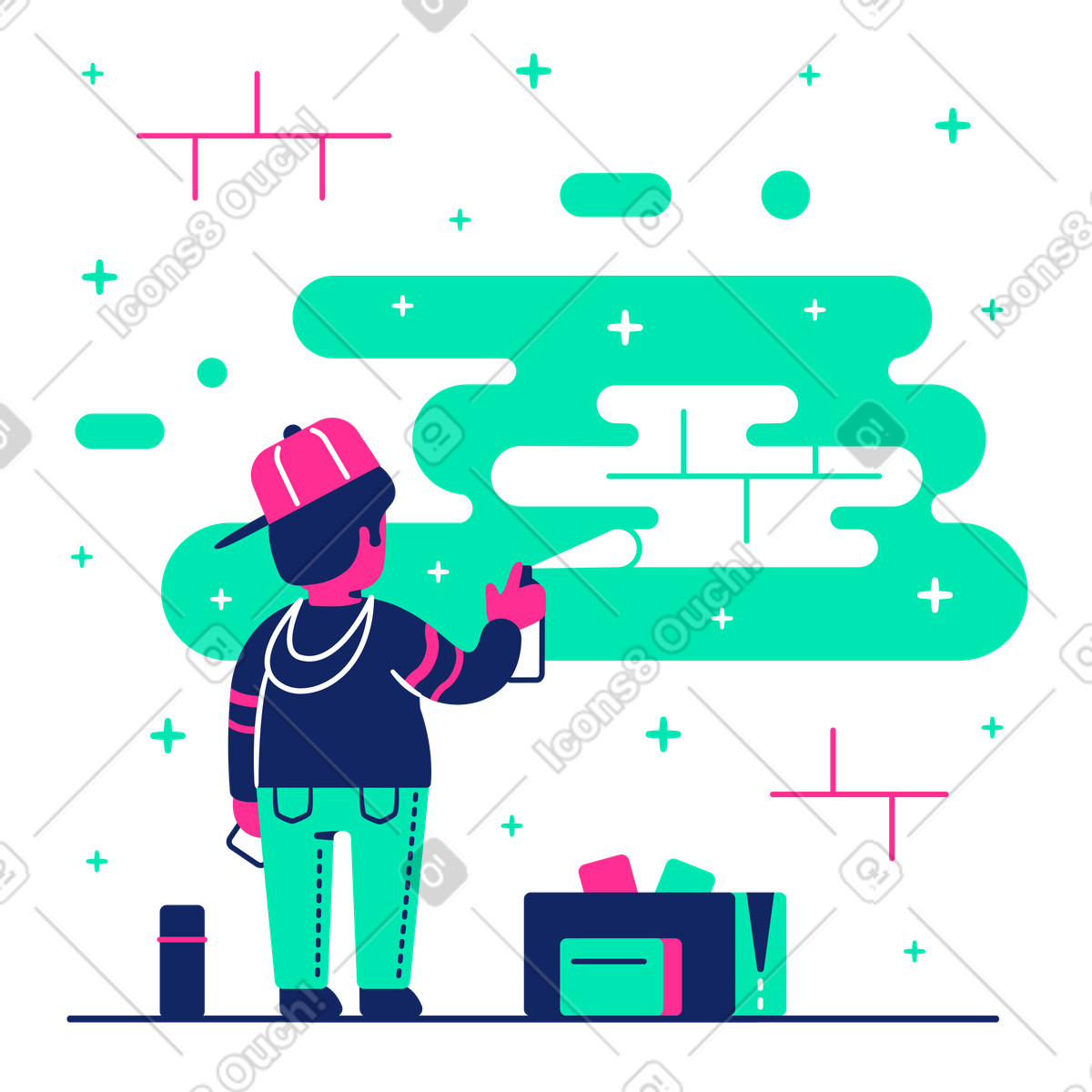 Illustration Un artiste de rue peint des graffitis sur mur briques dans le style Cyborg à télécharger aux formats PNG, SVG