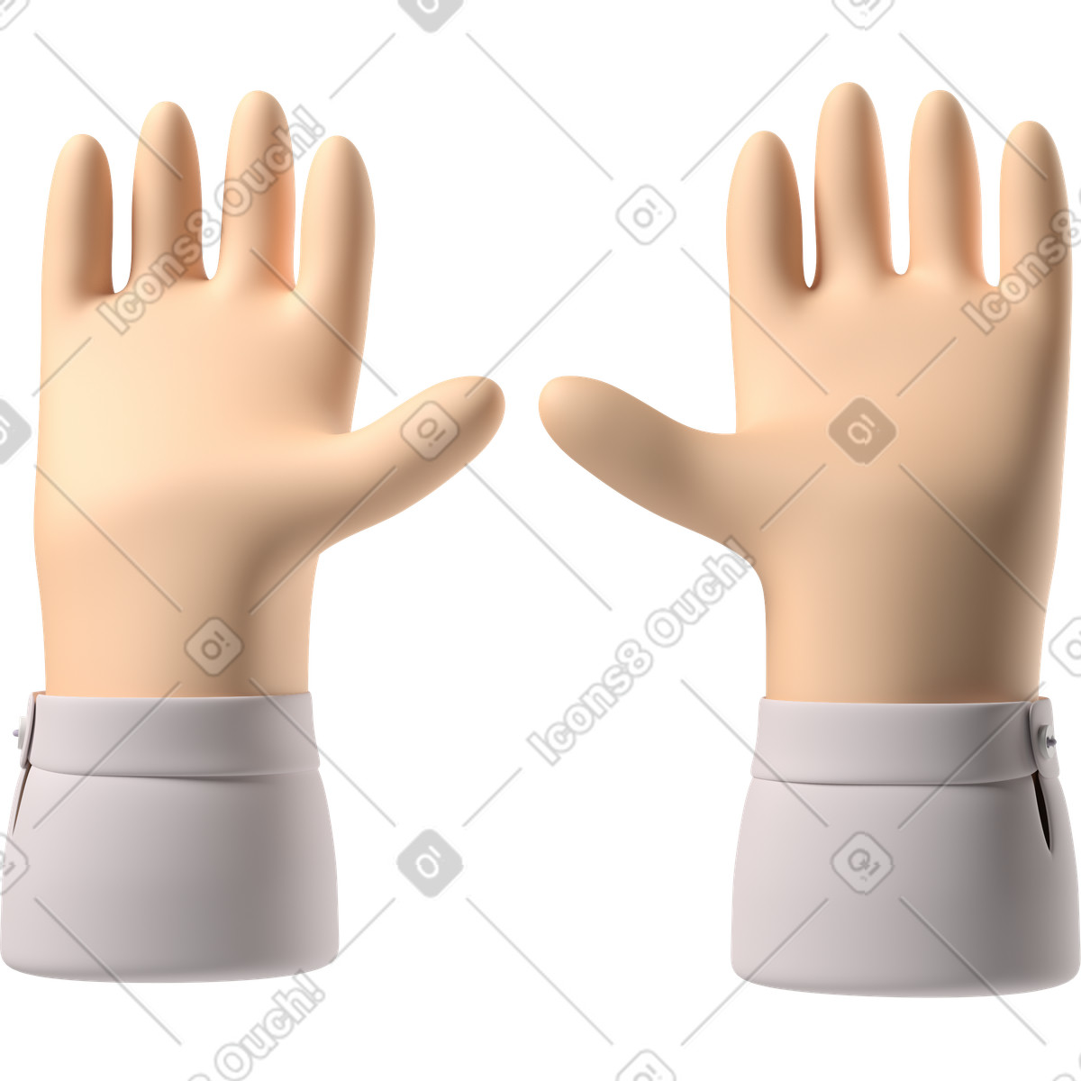Illustration Peau pâle mains levées dans le style 3D Hands Fun&Wild à télécharger aux formats PNG, SVG