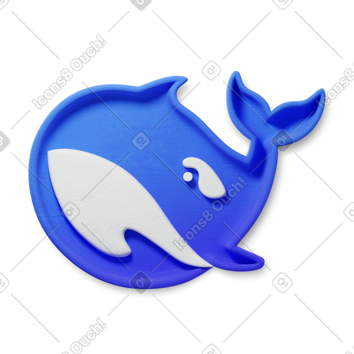 Whale emblem with curved tail and stylized water splash-Illustration im 3D Microsoft Fluent illustration-Stil als Download in PNG, SVG