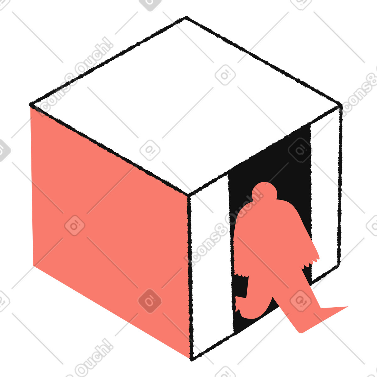 Bold People スタイルの Cube doorway with silhouette entering symbolizing transition and change のイラストをPNG、SVG形式でダウンロード