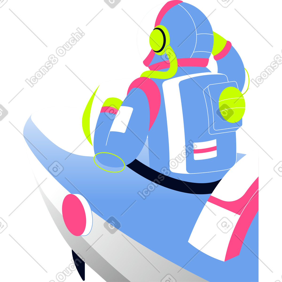 下载 Space 风格的 宇航员从后面坐飞机 插画，支持 PNG、SVG 格式