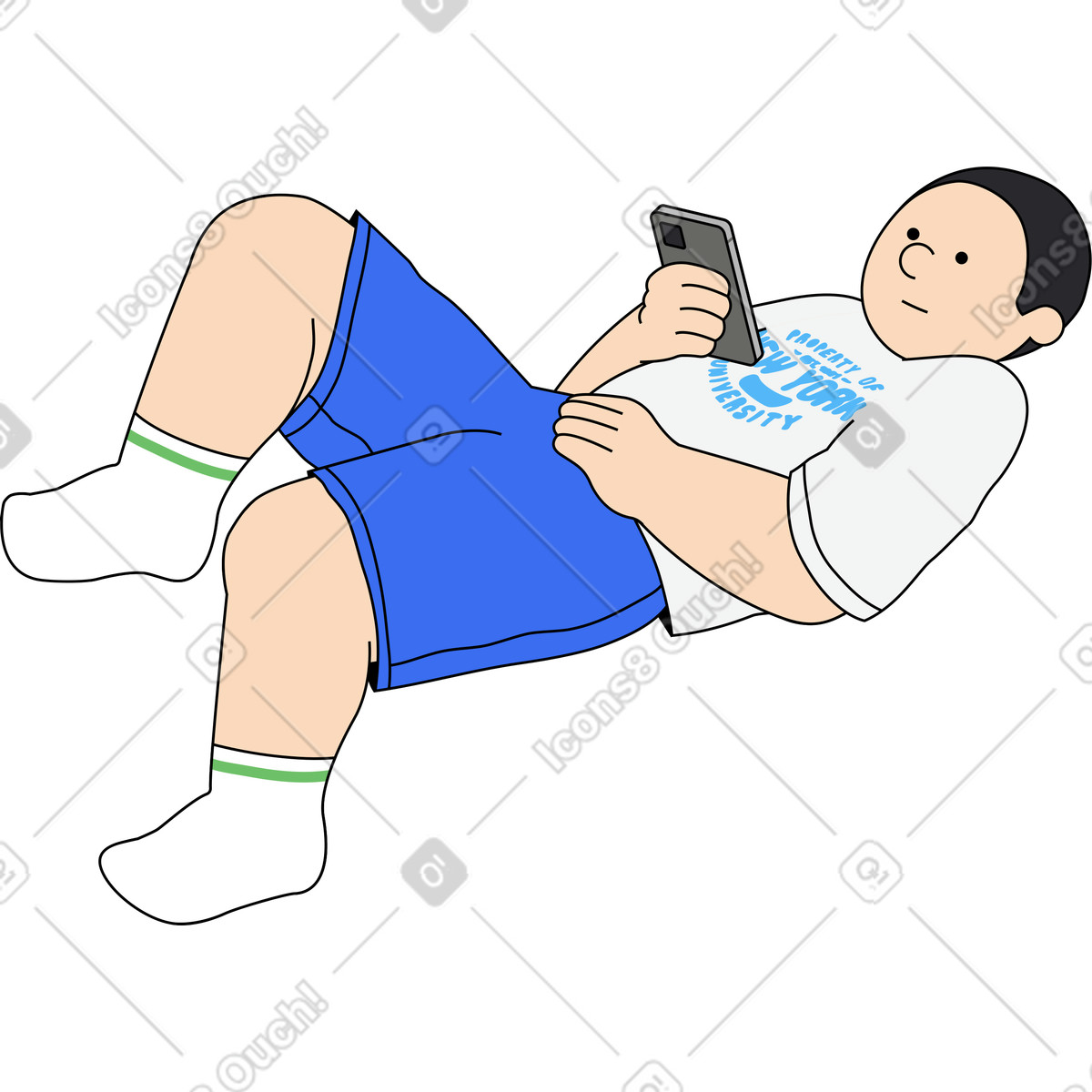 Uomo sdraiato e guarda il suo telefono illustrazione in stile Kindy scarica in PNG, SVG