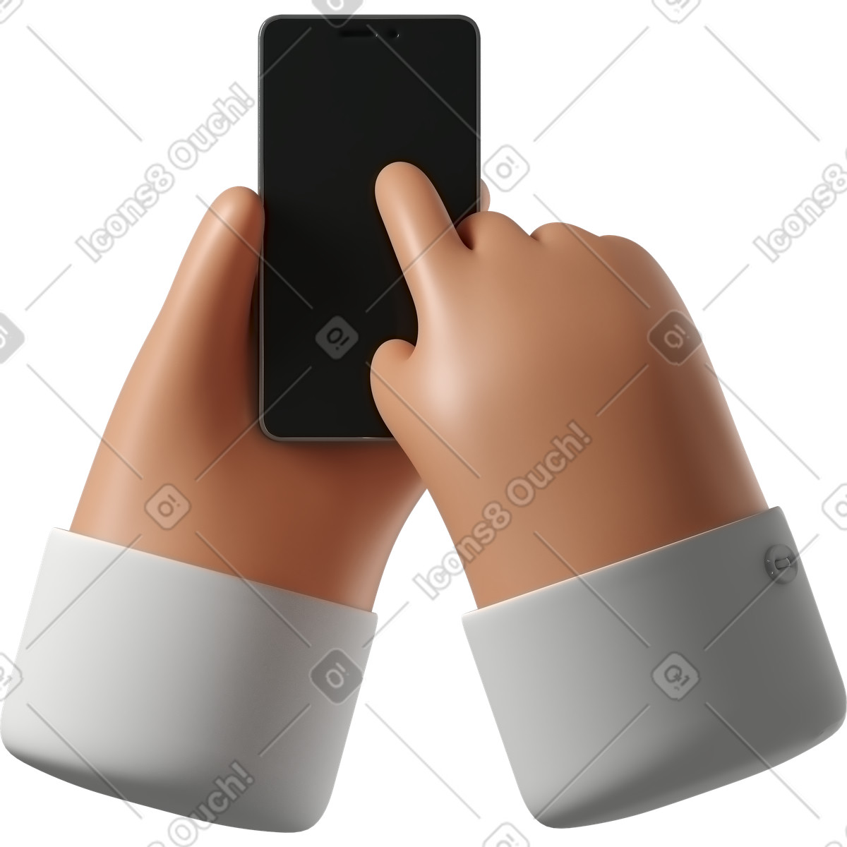 Illustration Mains de peau bronzée tenant un téléphone dans le style 3D Hands Fun&Wild à télécharger aux formats PNG, SVG