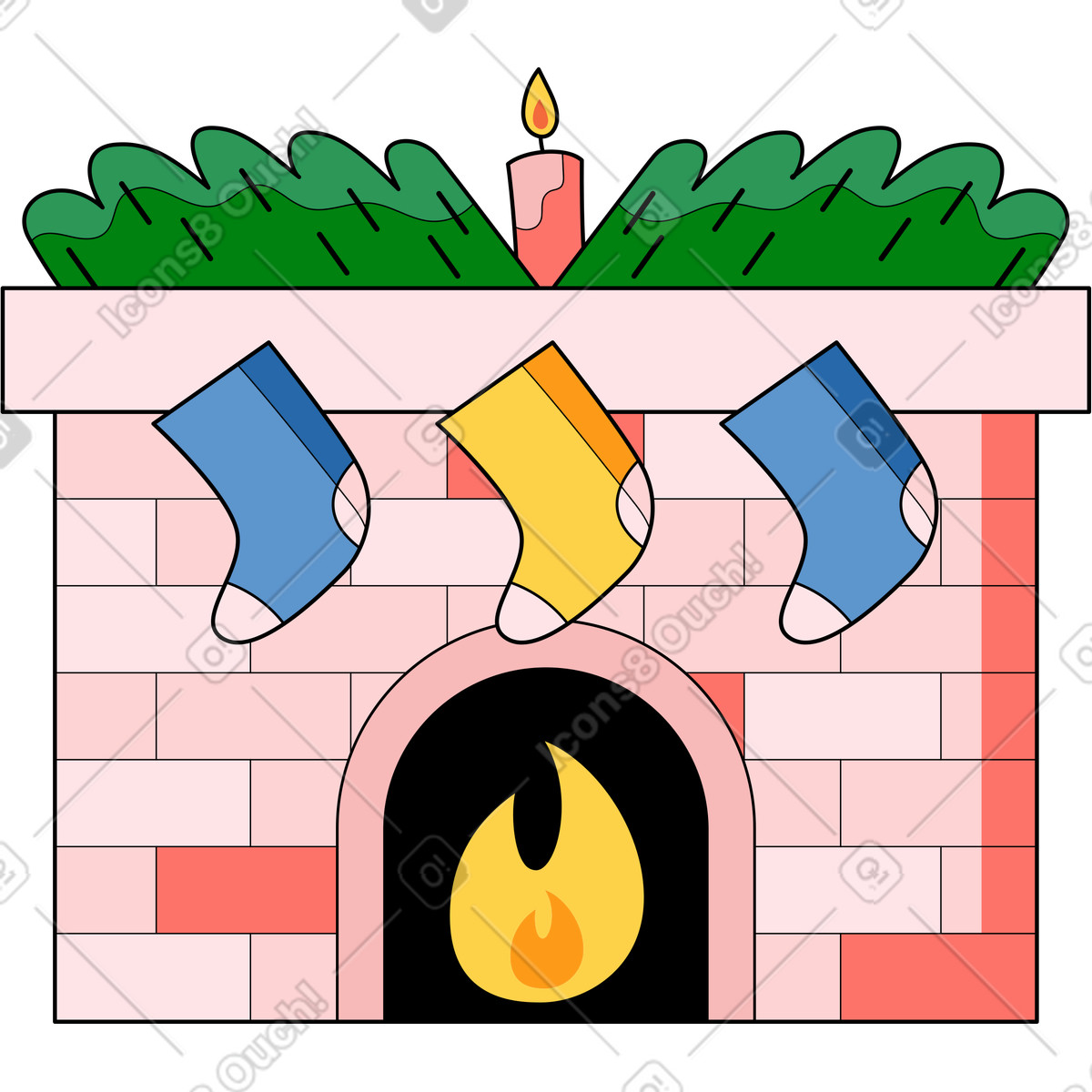Illustration Cheminée de noël dans le style Surr à télécharger aux formats PNG, SVG