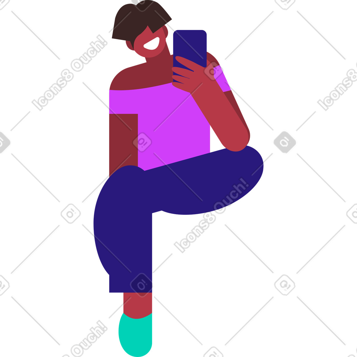 Illustration Jeune femme souriante avec un smartphone à la main dans le style Basic télécharger aux formats PNG, SVG