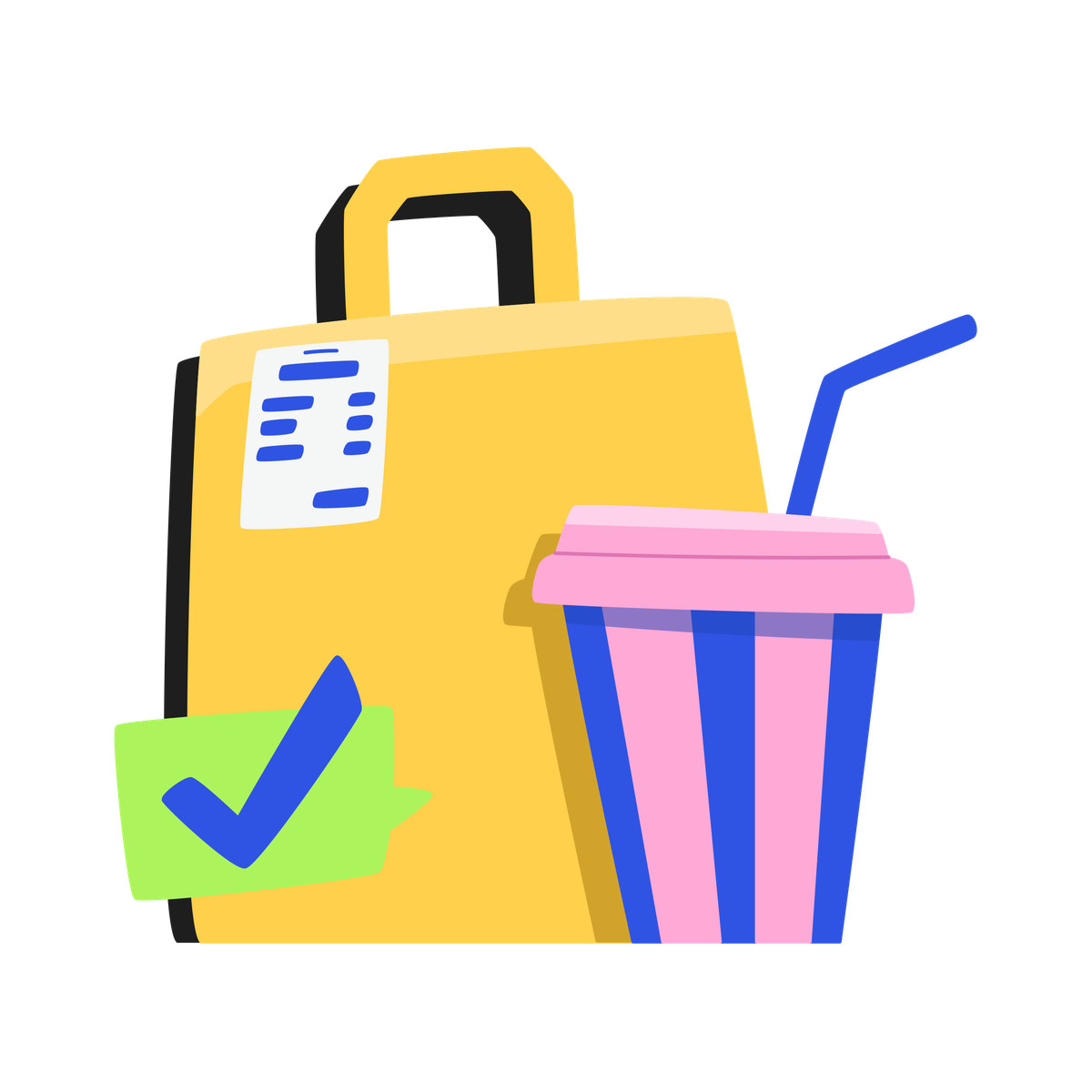 Illustration Food delivery order completed dans le style Bouncy à télécharger aux formats PNG, SVG