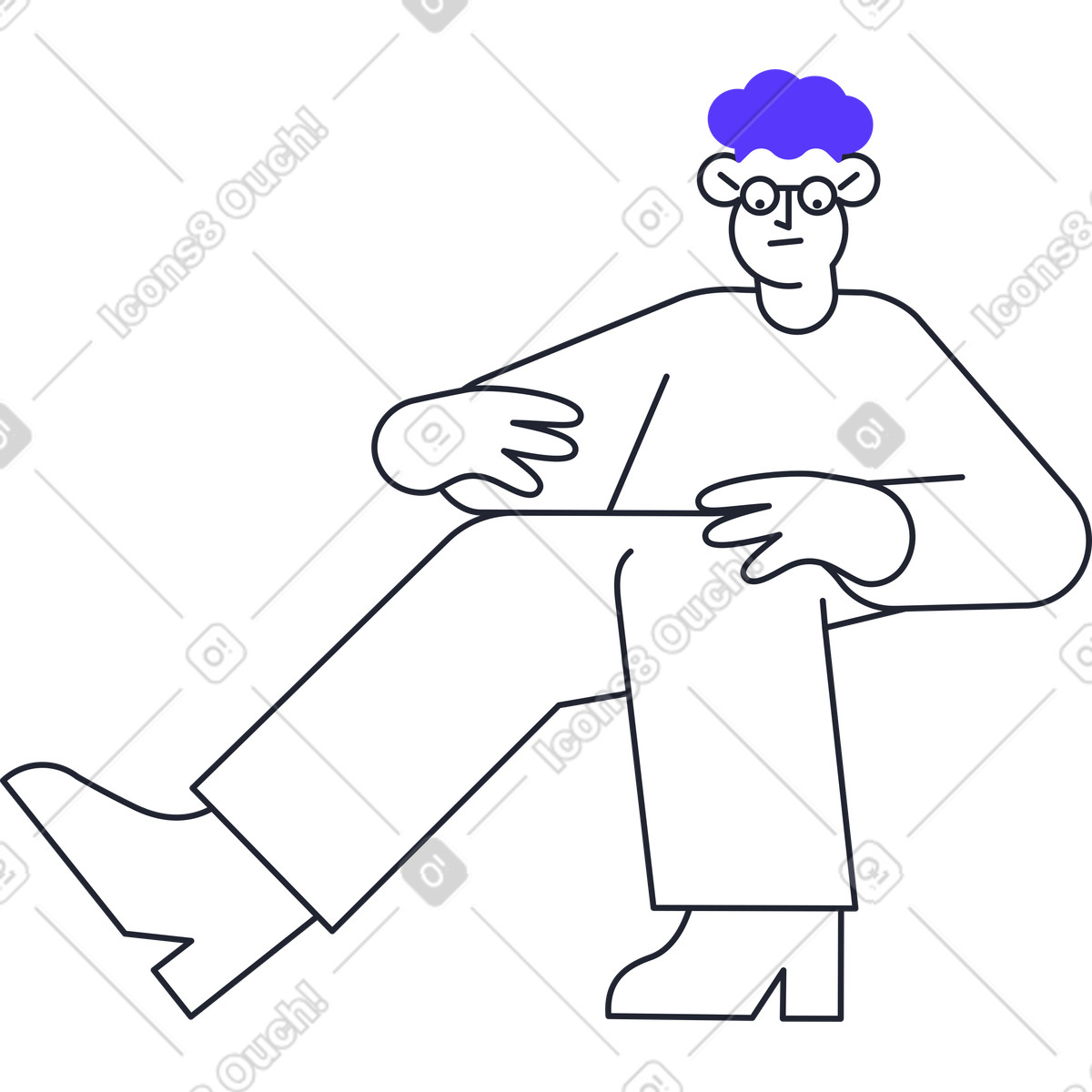 Иллюстрация Blue curly-haired man in glasses looking down в стиле Pablita — скачать в форматах PNG, SVG