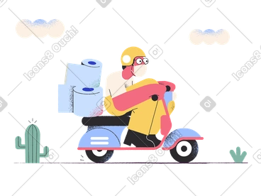 Delivery man on bike delivering toilet paper PNG, SVG