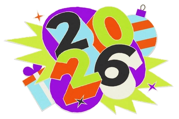 Colorful numbers 2026 with festive elements - Lettering style illustration