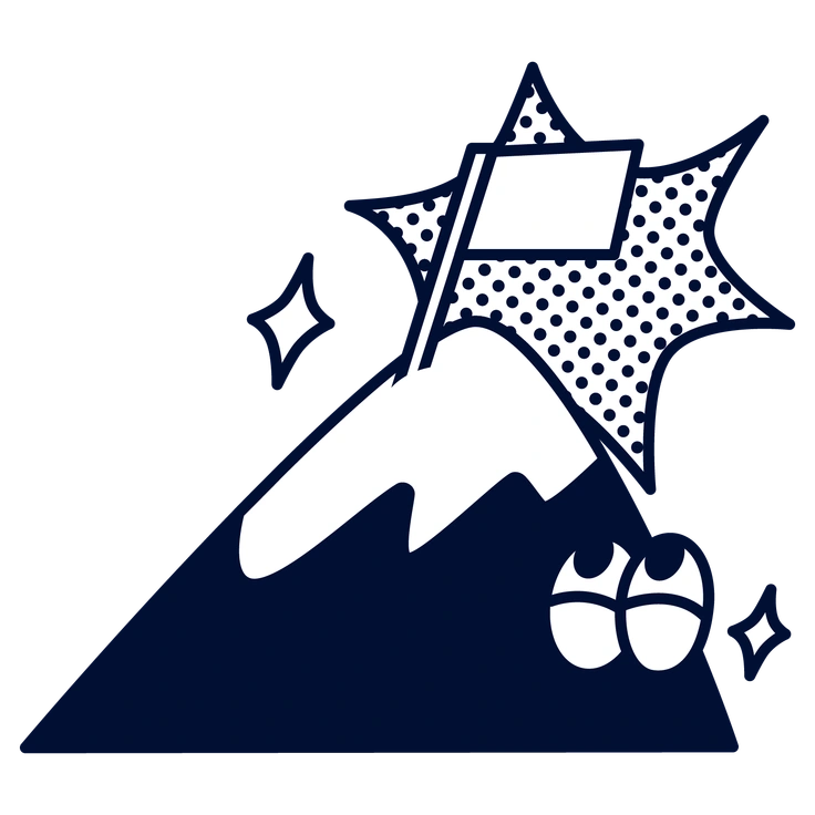 A mountain with a flag and sparkles - Blink style illustration