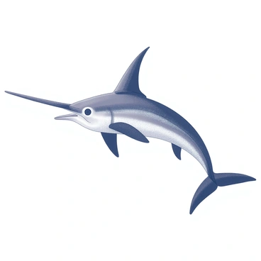A marlin depicted in a mosaic form. The marlin's body is composed of various pieces of sea glass, shaped and arranged to create texture and detail. Its elongated bill is prominent, and the fins are spread wide, showcasing dynamic movement. The background features subtle waves to provide context, enhancing the sense of the marlin swimming through the ocean.