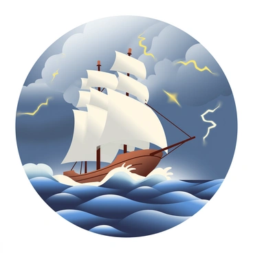 A carnet featuring a ship sailing through a stormy sea under a dramatic sky