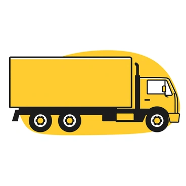 A transport truck in silhouette form, viewed from the side. The truck features a prominent cab and a long trailer. The wheels are round and clearly defined at the bottom. The outline of the truck is smooth and streamlined, suitable for a logo design. The background is plain to emphasize the truck's shape, creating a strong visual impact.