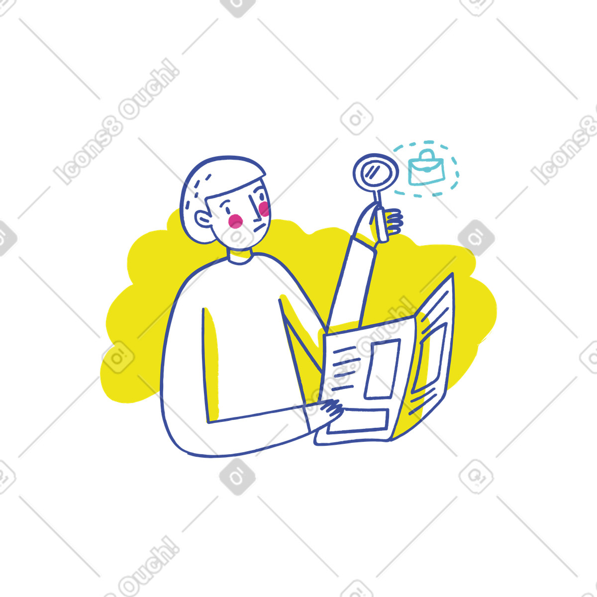 Uomo che legge un giornale e cerca lavoro illustrazione in stile Lime scarica in PNG, SVG