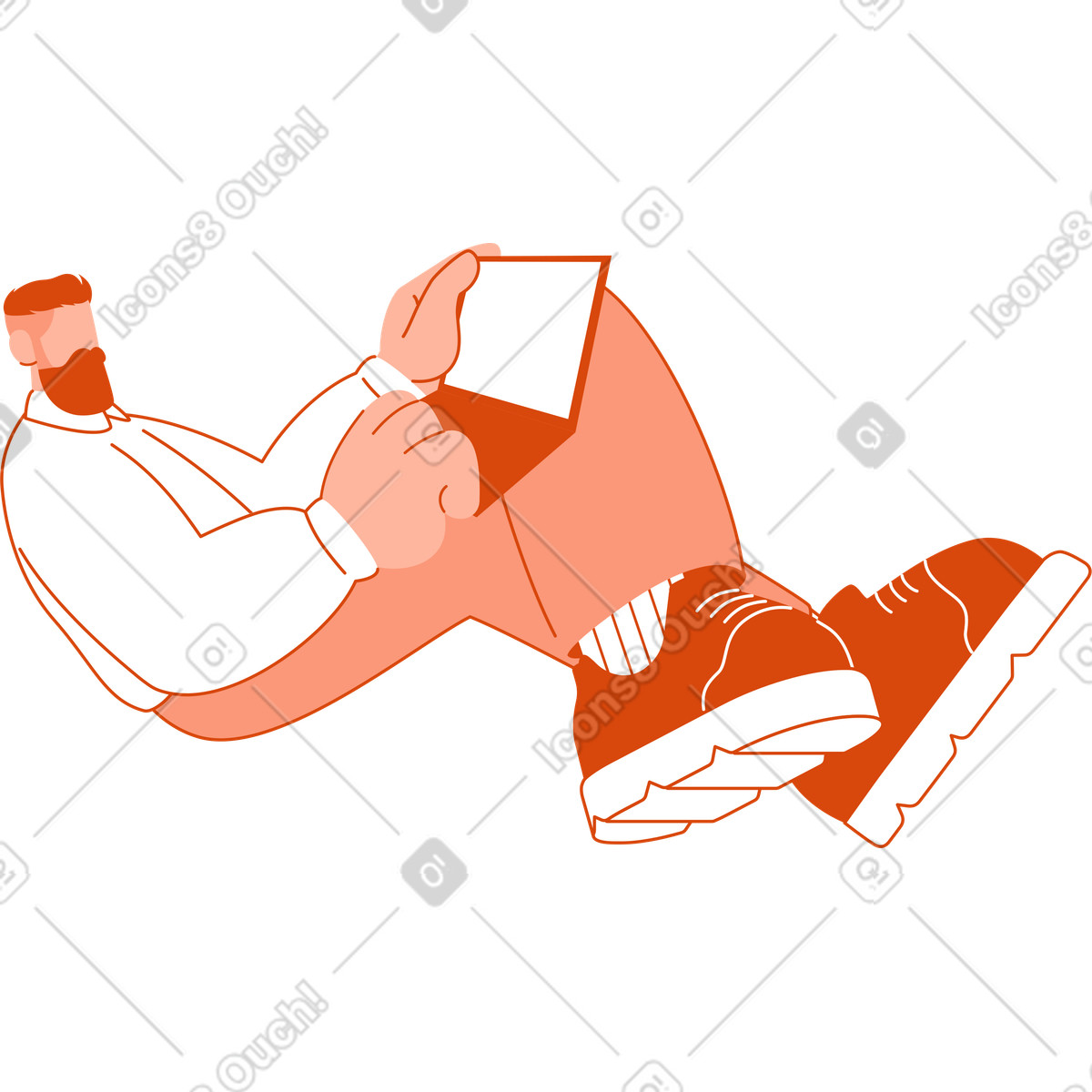 Illustration Homme assis dans une position détendue avec un ordinateur portable le style Orange à télécharger aux formats PNG, SVG