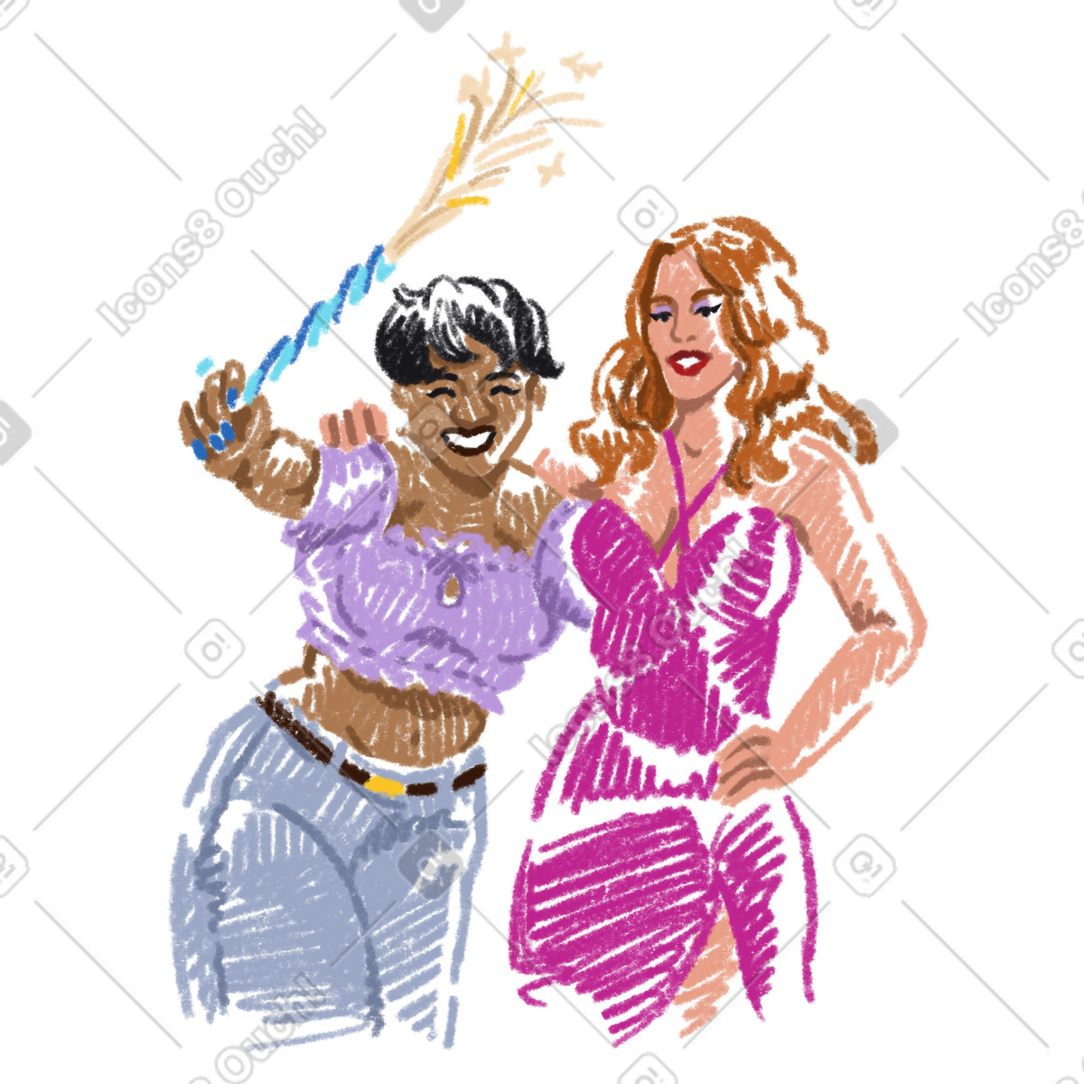 Sketchbook スタイルの Two women posing for photo at a party のイラストをPNG、SVG形式でダウンロード