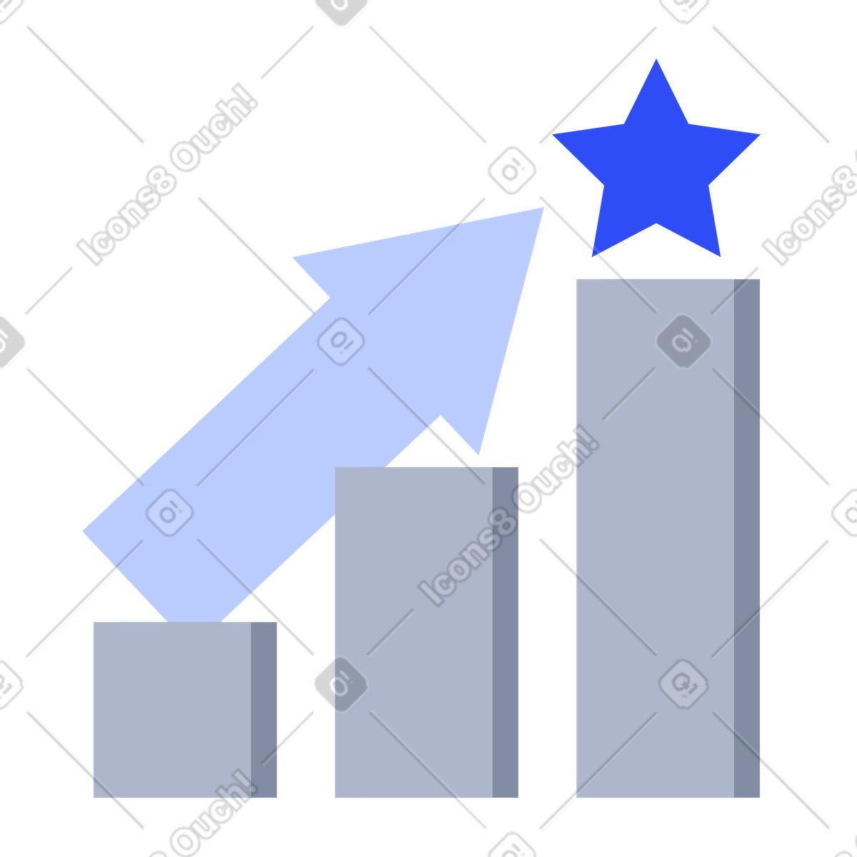 Ascending column chart with upward arrow and star, success milestone career progress illustration in System style download in PNG, SVG