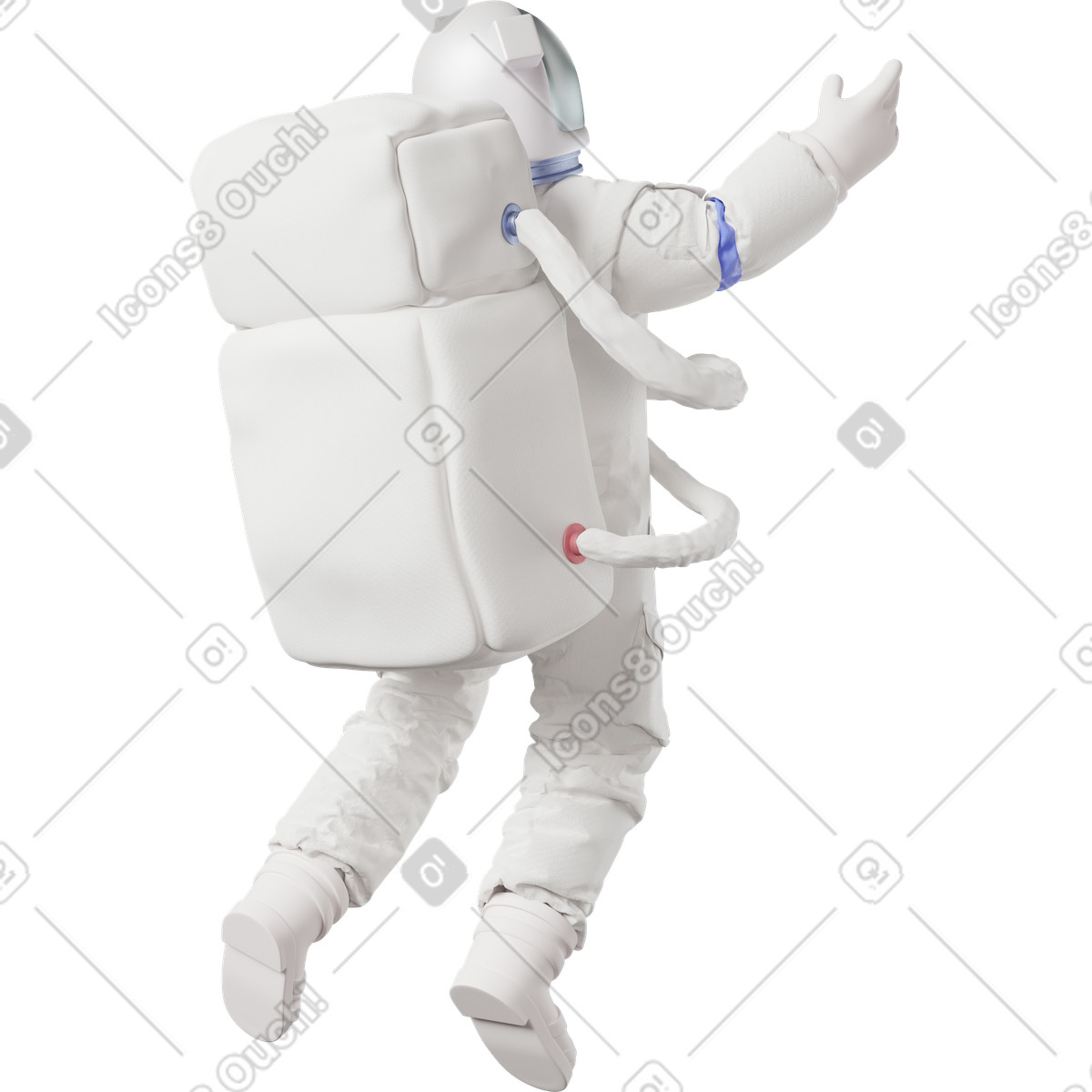 Astronaut three quarter back view illustration in 3D Business style download in PNG, SVG