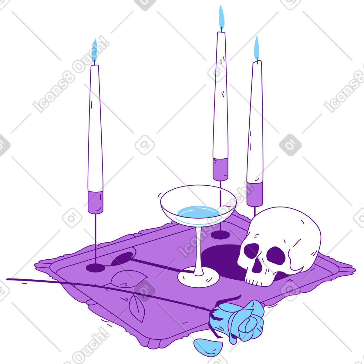 Ilustração de Beba em um copo, uma rosa e caveira no estilo Storyline para baixar PNG, SVG