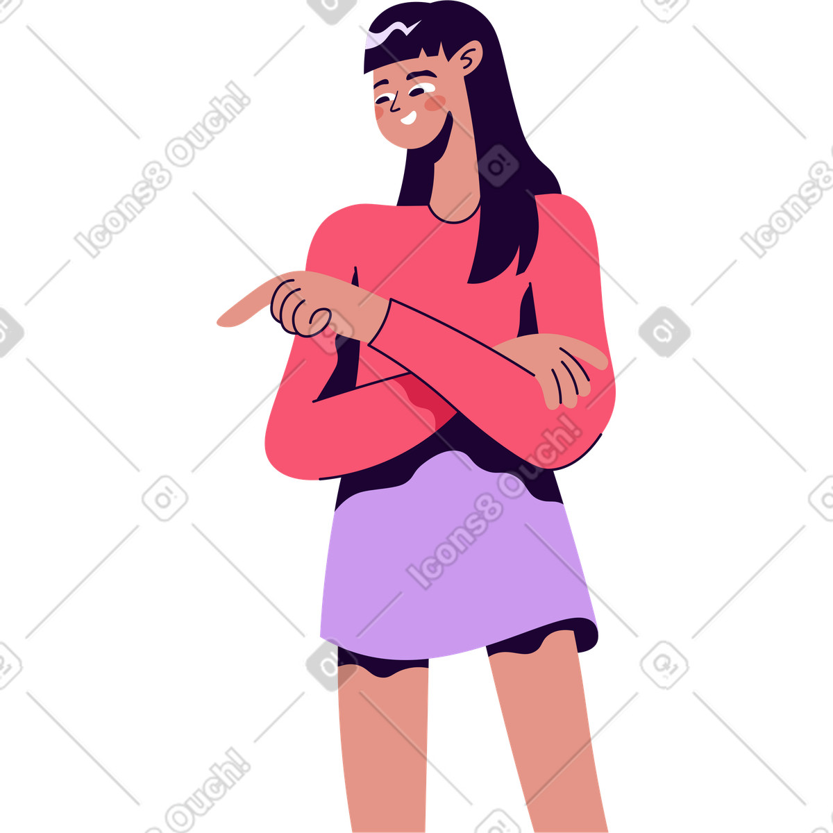 Frau zeigt auf etwas-Illustration im Martina-Stil als Download in PNG, SVG