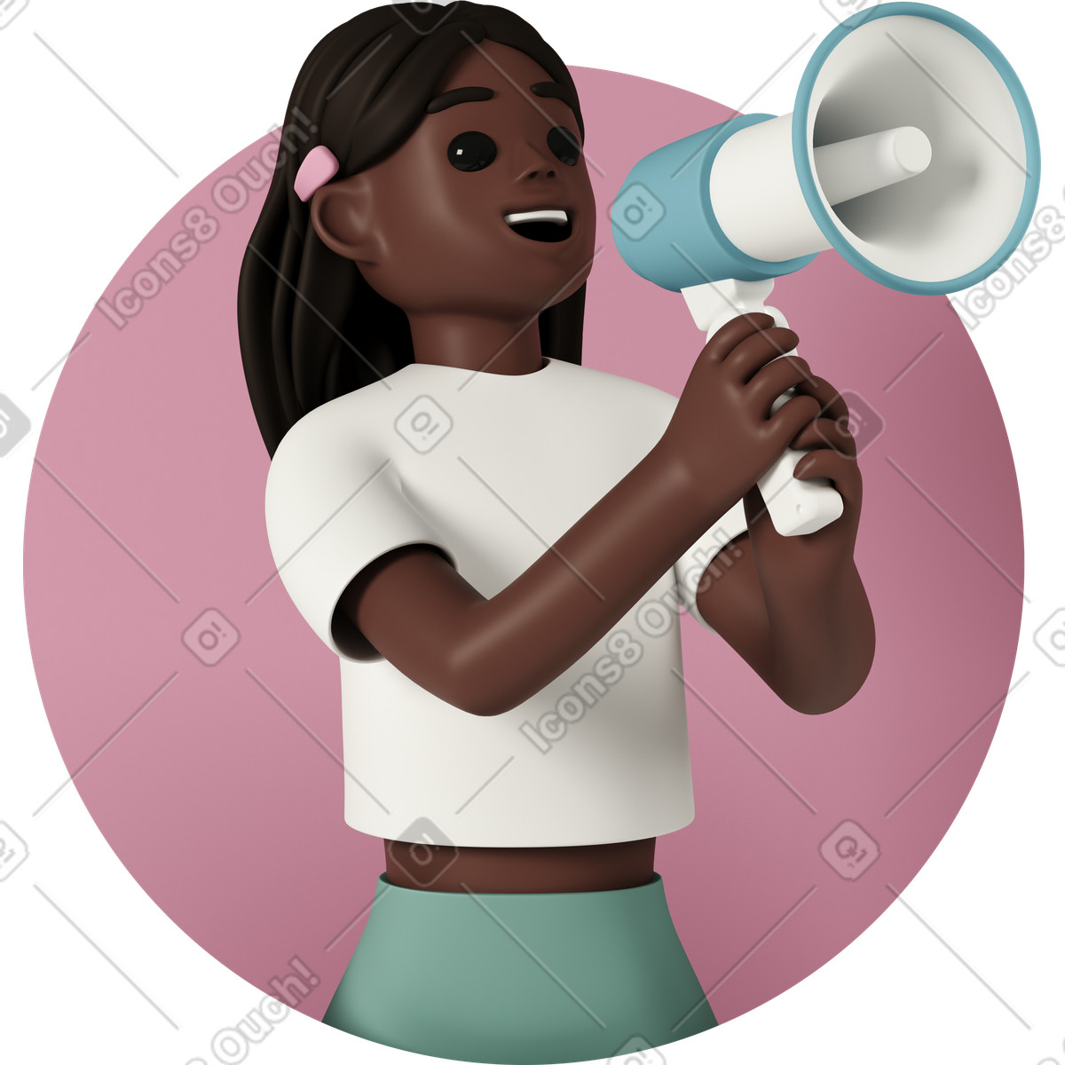 Ilustración Avatar de una adolescente sosteniendo un megáfono en estilo 3D Casual life a descargar en PNG y SVG