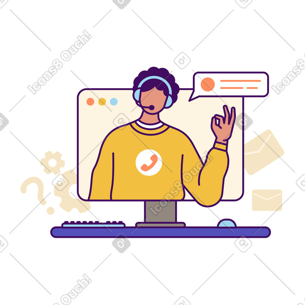 Customer service employee in online call animated illustration in GIF, Lottie (JSON), AE