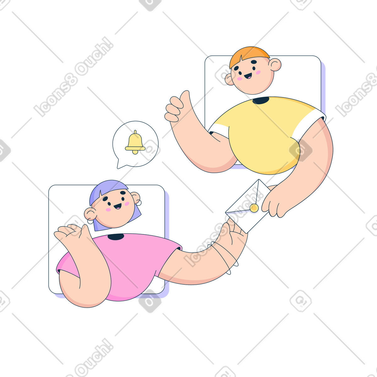 Illustration Femme, donner, lettre, à, homme dans le style Bubble gum à télécharger aux formats PNG, SVG