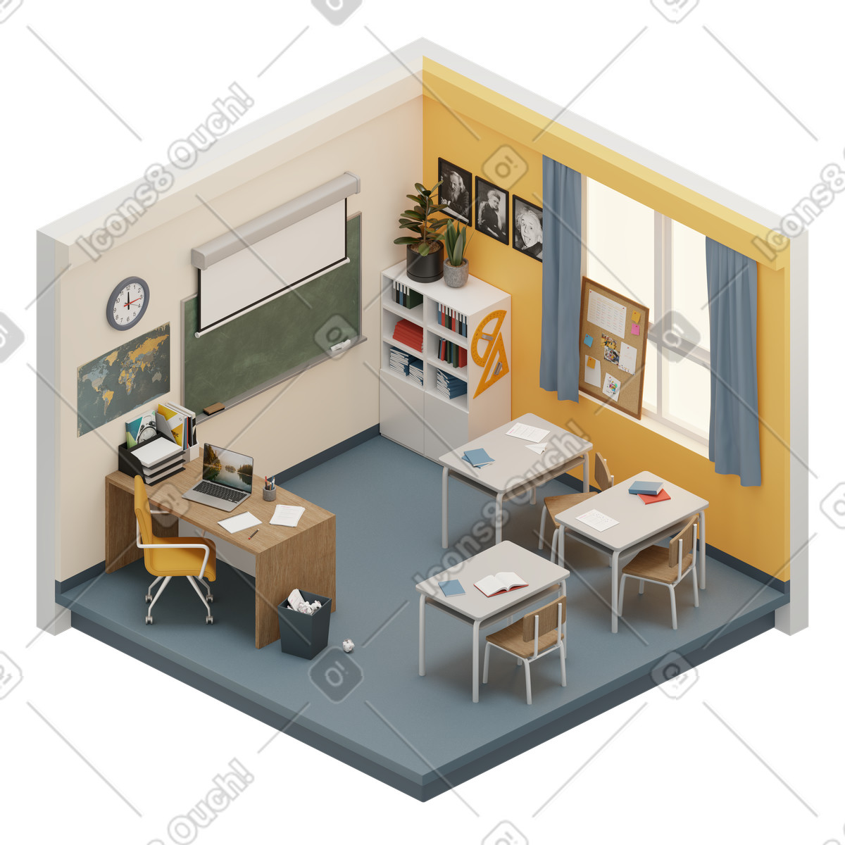 等距学校班级插图，PNG、SVG格式