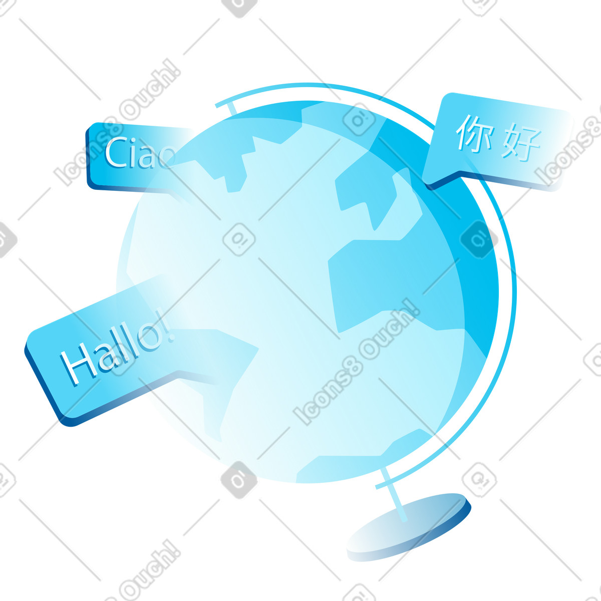 Illustration Explorer le monde à travers les langues étrangères dans style Icy télécharger aux formats PNG, SVG