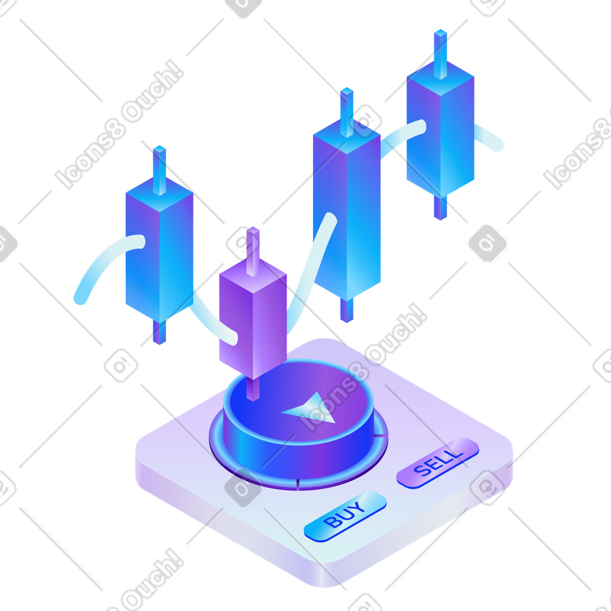 Candlestick chart with buy and sell buttons, Online trading stock exchange illustrazione in stile Hi-tech scarica in PNG, SVG