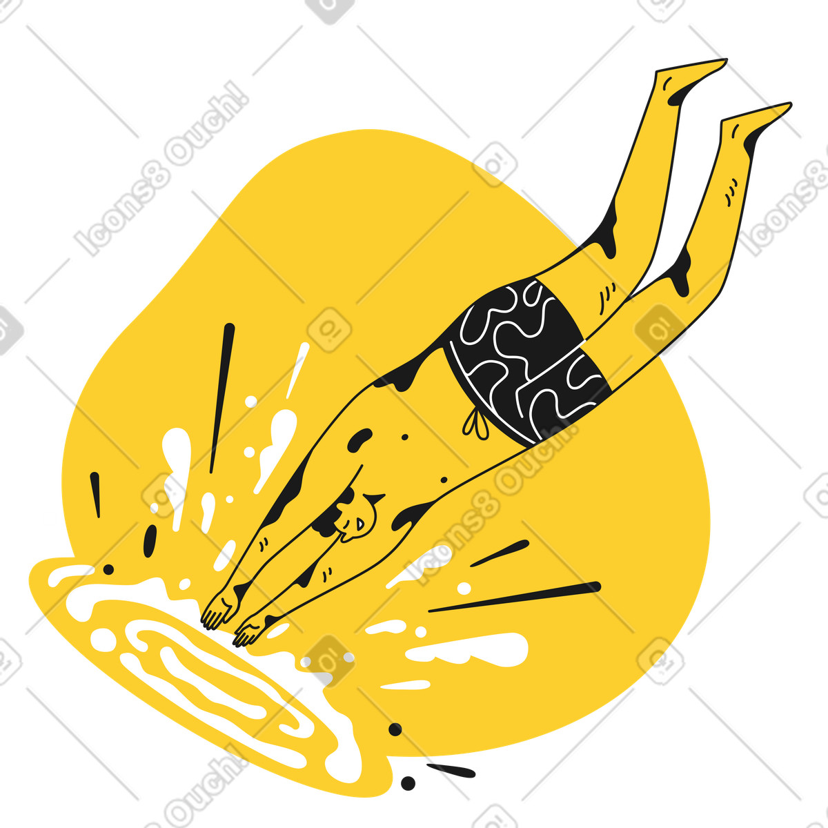 Man diving into water with splashes around him illustration in Taxi style download in PNG, SVG