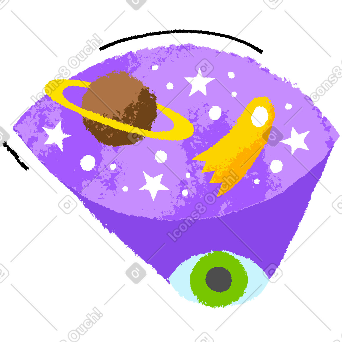 Comet, planet and stars in virtual reality illustration in PNG, SVG
