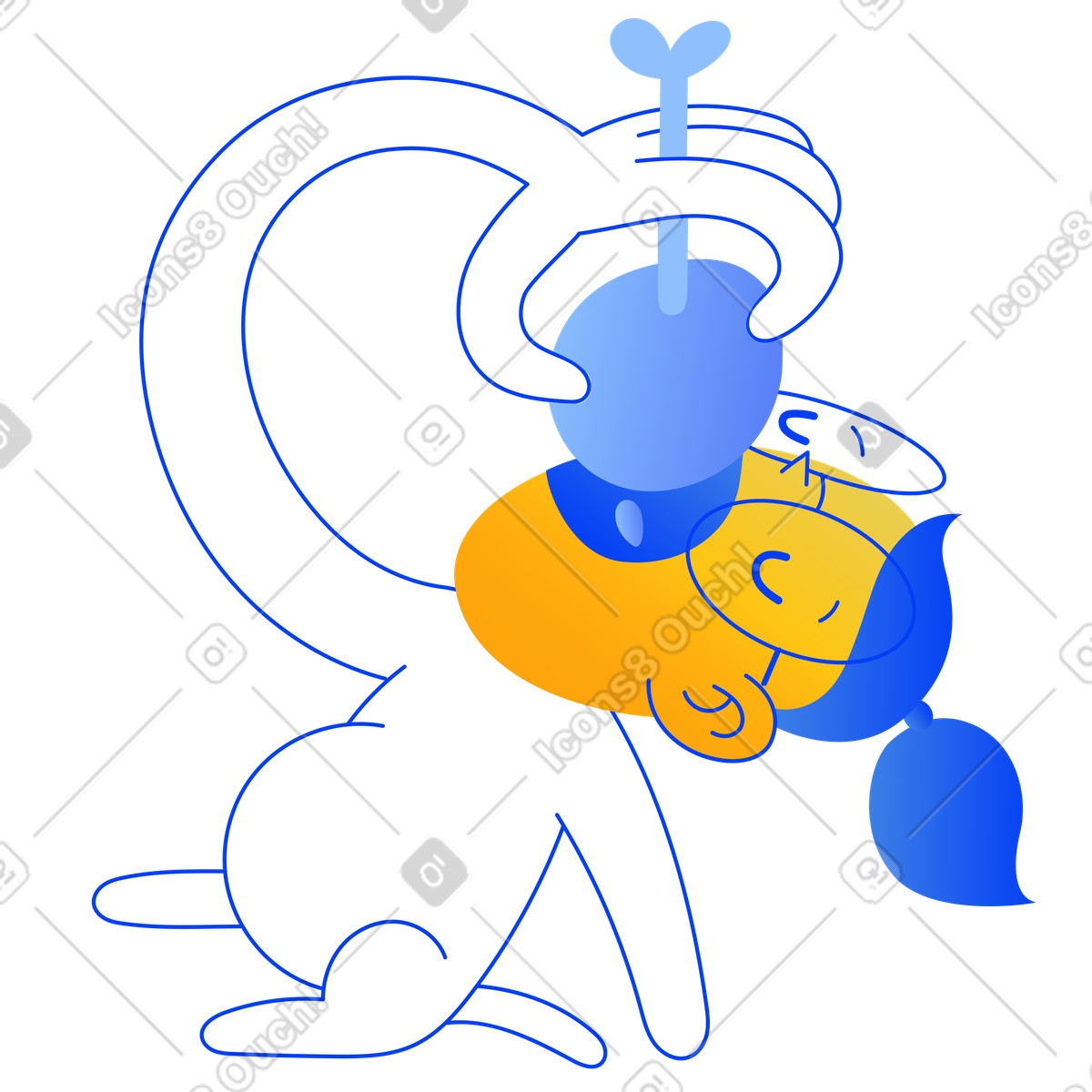Ilustración Personaje comiendo en exceso con pierna de pollo. estilo Buddy a descargar PNG y SVG