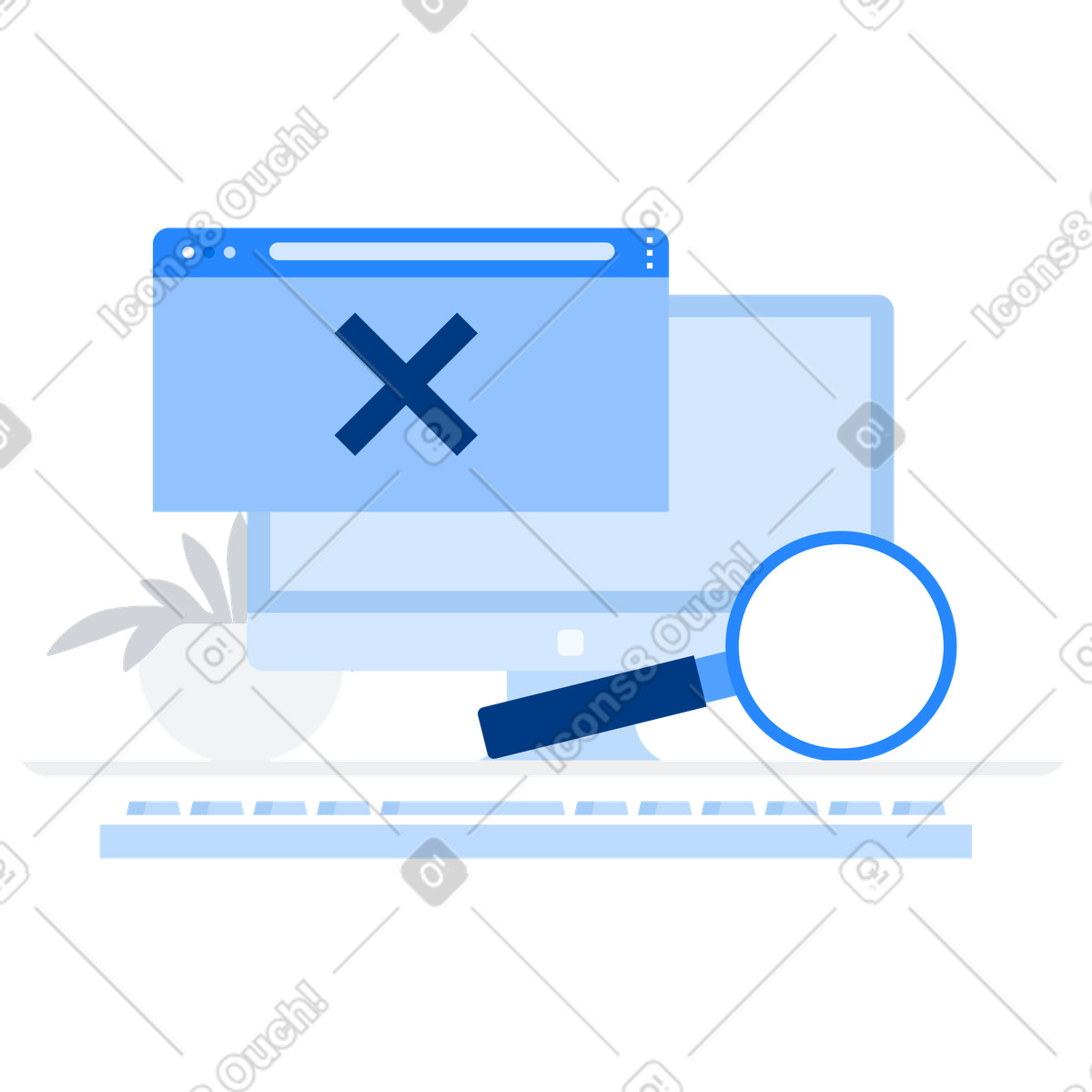 Illustration Desktop with error pop up window, Data retrieval failure and no results dans le style Urban à télécharger aux formats PNG, SVG