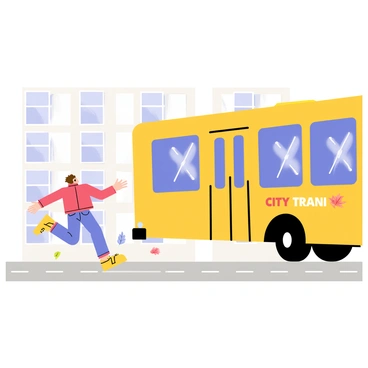 A person running to catch a bus that is driving away