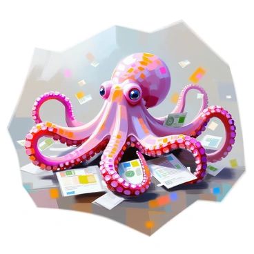An octopus with arms filled with money and contracts, representing greed