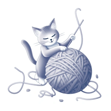 A playful cat is tangled in a large ball of yarn. The cat has a fluffy coat and its ears are perked up, showing its excitement. The yarn is scattered around the cat, creating a chaotic yet amusing scene. One of the cat’s paws is playfully swatting at the yarn, while its tail is raised and curled in an expressive manner. The surroundings are simple and uncluttered, allowing the focus to remain on the interaction between the cat and the yarn.
